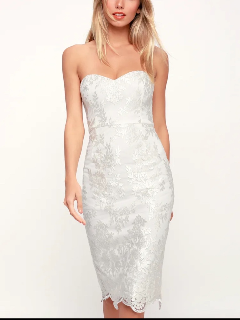 Fitted strapless floral embroidered dress - What a Knockout